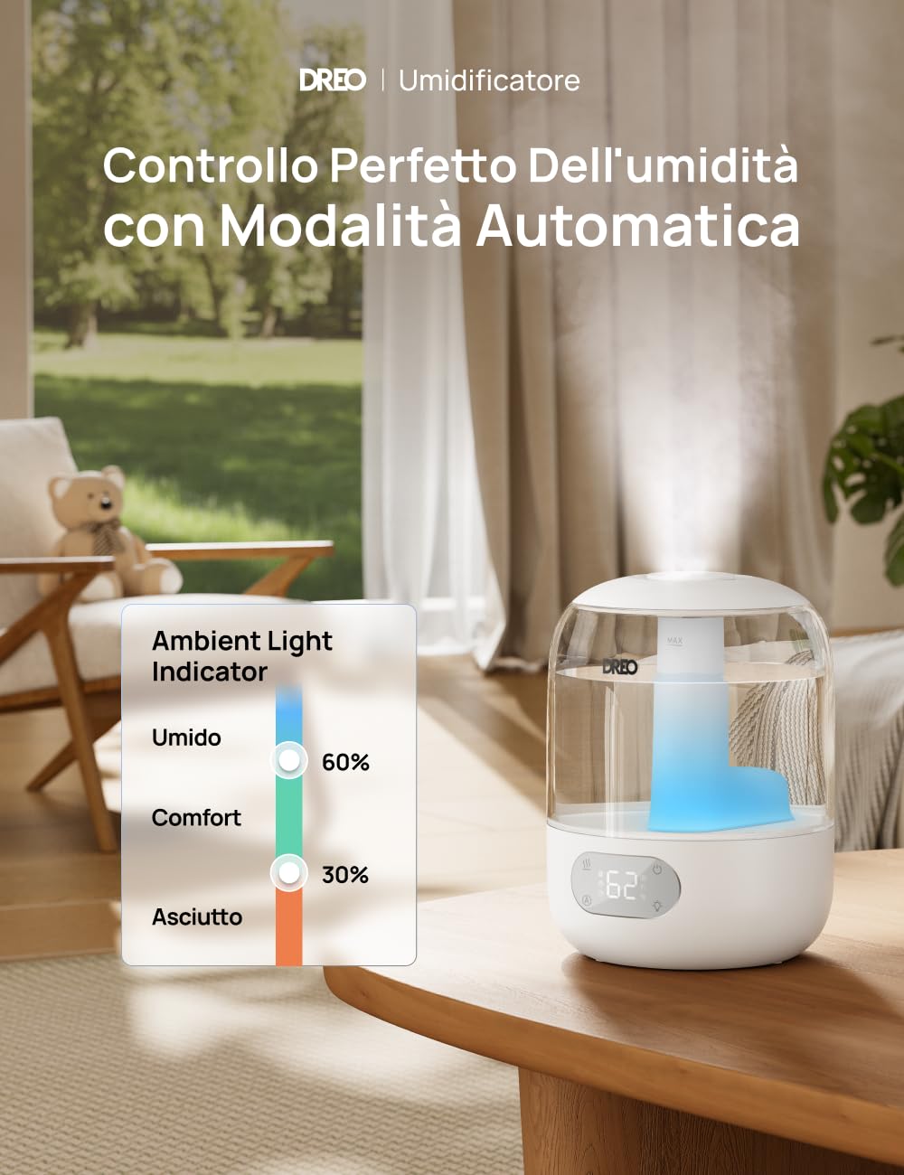 Dreo HM306: Umidificatore a Ultrasuoni 3 L Silenzioso 26 dB
