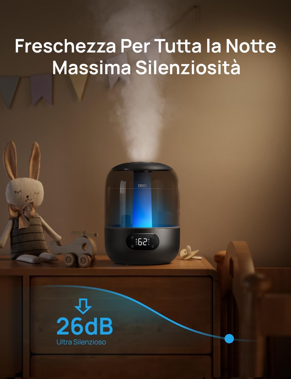 Dreo HM306: Umidificatore a Ultrasuoni 3 L Silenzioso 26 dB