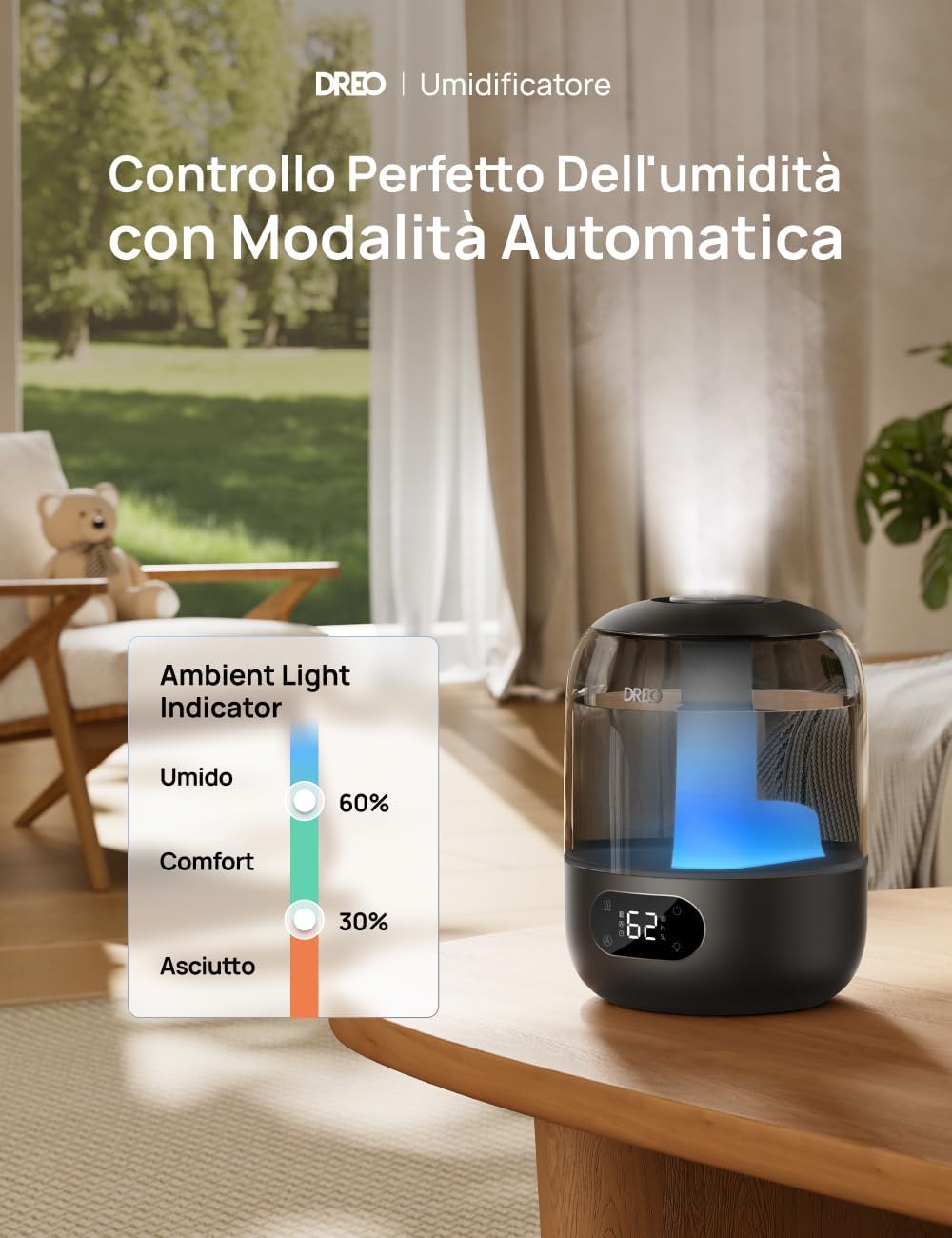 Dreo HM306: Umidificatore a Ultrasuoni 3 L Silenzioso 26 dB