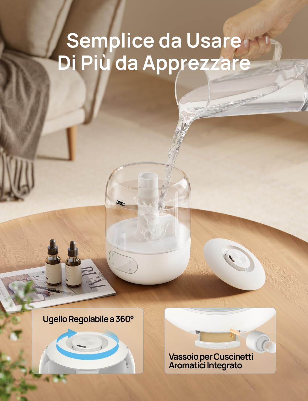 Dreo HM306: Umidificatore a Ultrasuoni 3 L Silenzioso 26 dB