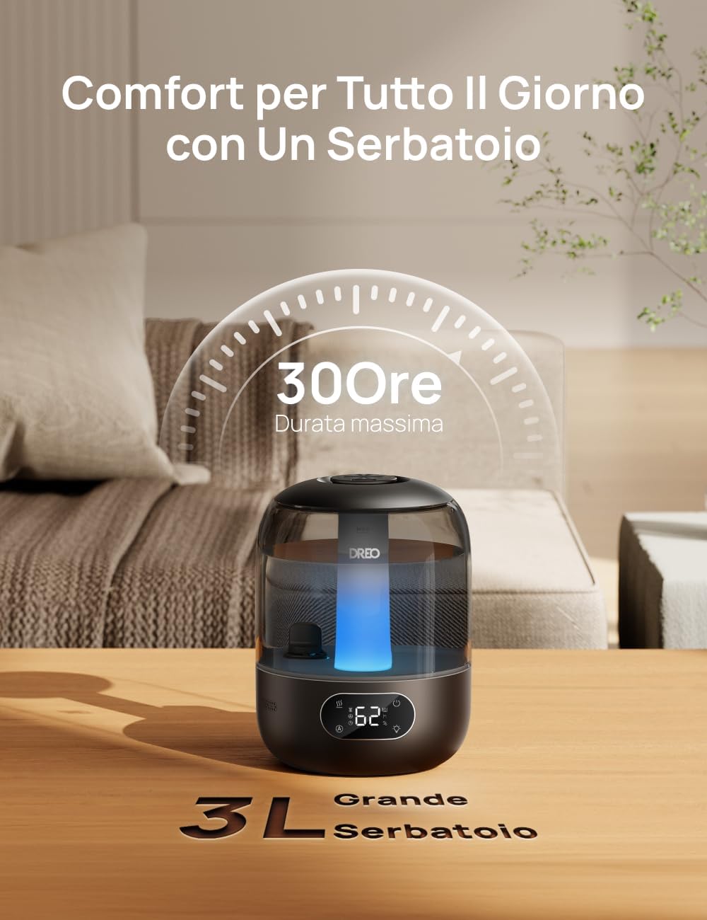 Dreo HM306: Umidificatore a Ultrasuoni 3 L Silenzioso 26 dB