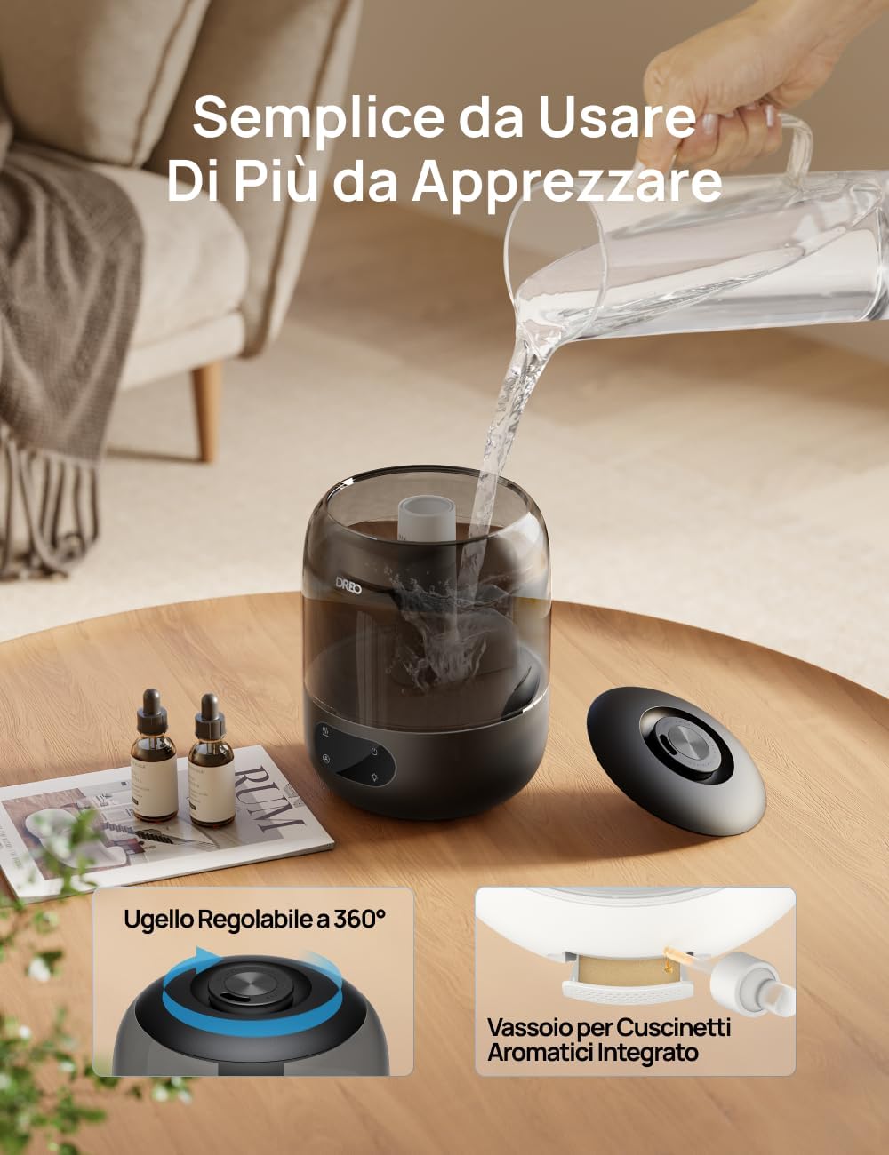 Dreo HM306: Umidificatore a Ultrasuoni 3 L Silenzioso 26 dB
