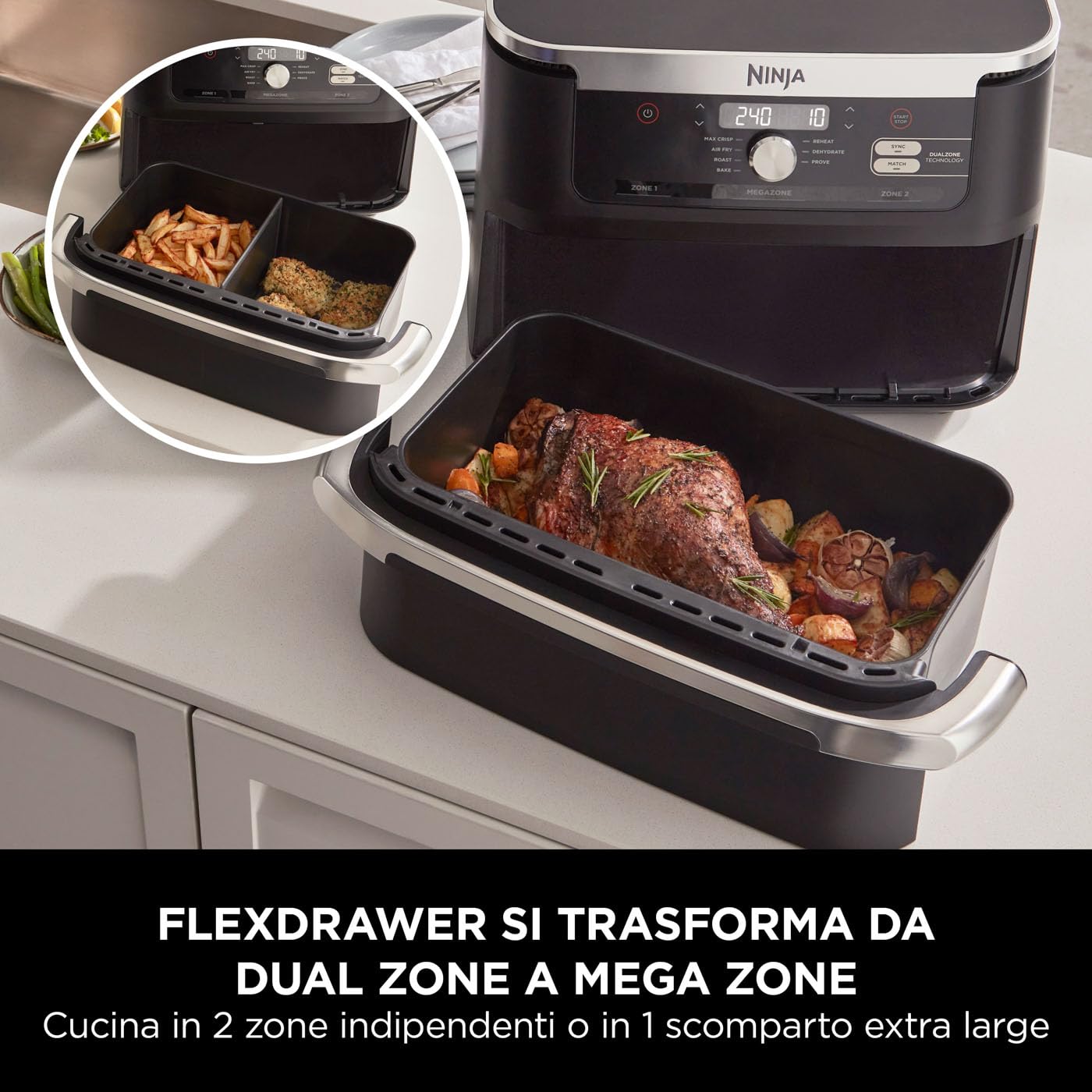 Ninja Foodi FlexDrawer - Friggitrice ad Aria Ampia con Separatore Rimovibile
