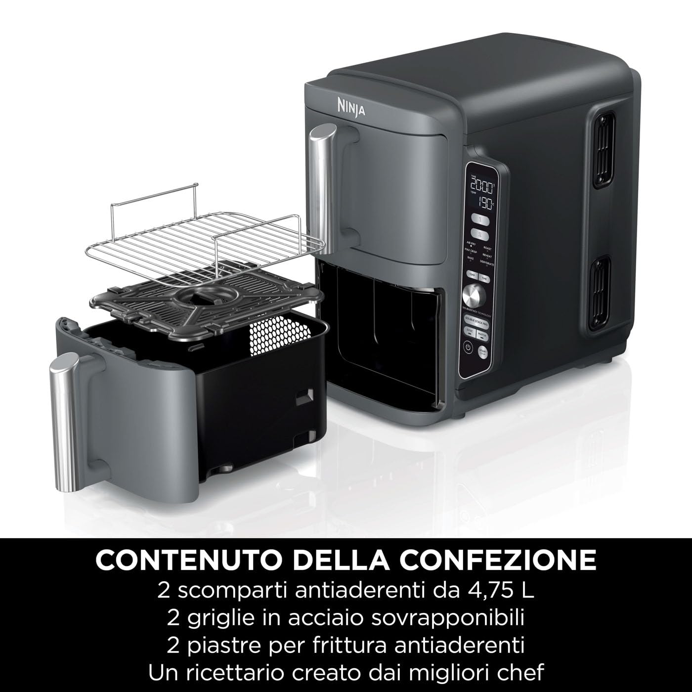 Ninja Foodi FlexDrawer - Friggitrice ad Aria Ampia con Separatore Rimovibile