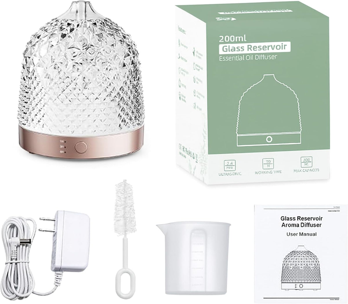 ALMA Diffusore Oli Essenziali in Vetro 200 ml con LED