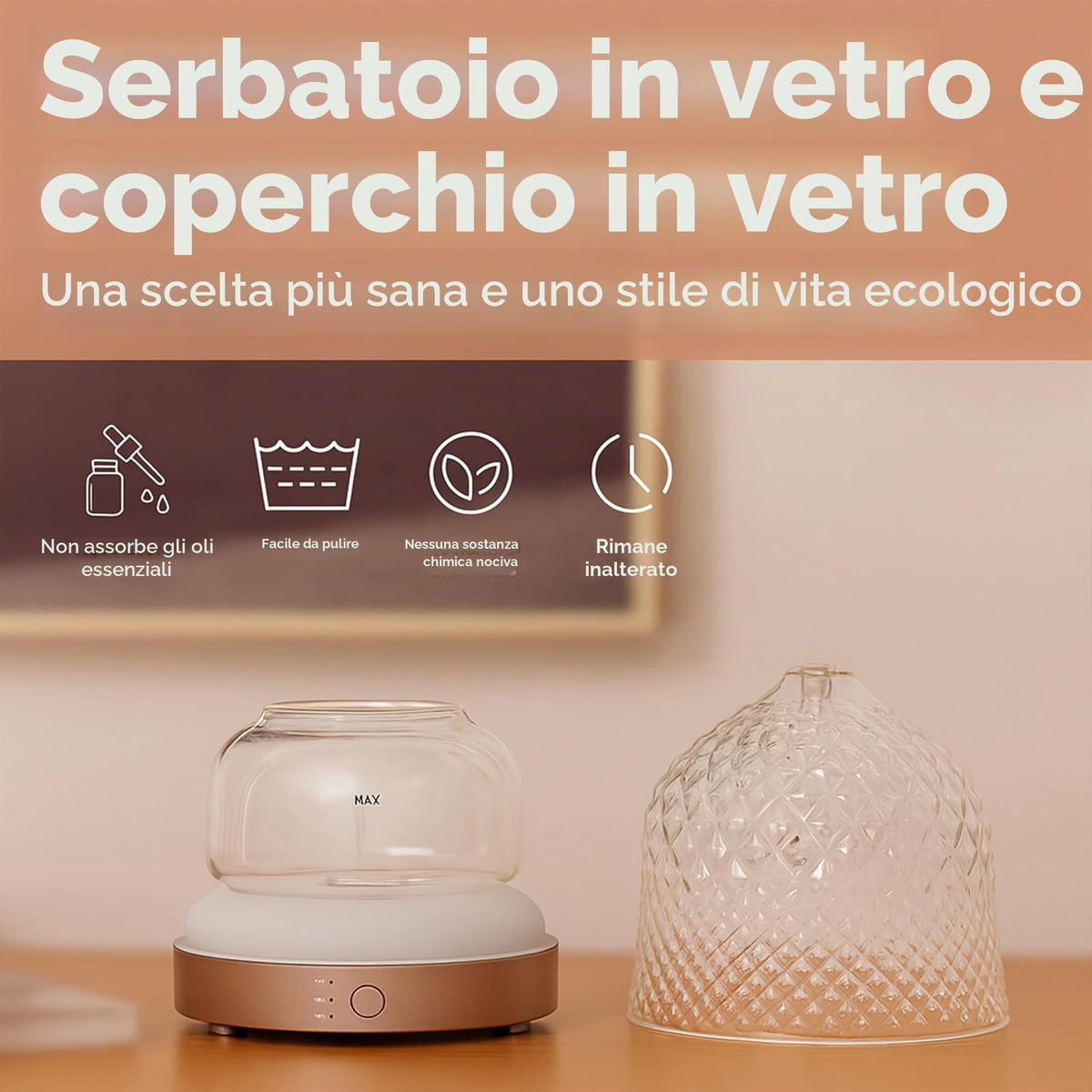 ALMA Diffusore Oli Essenziali in Vetro 200 ml con LED