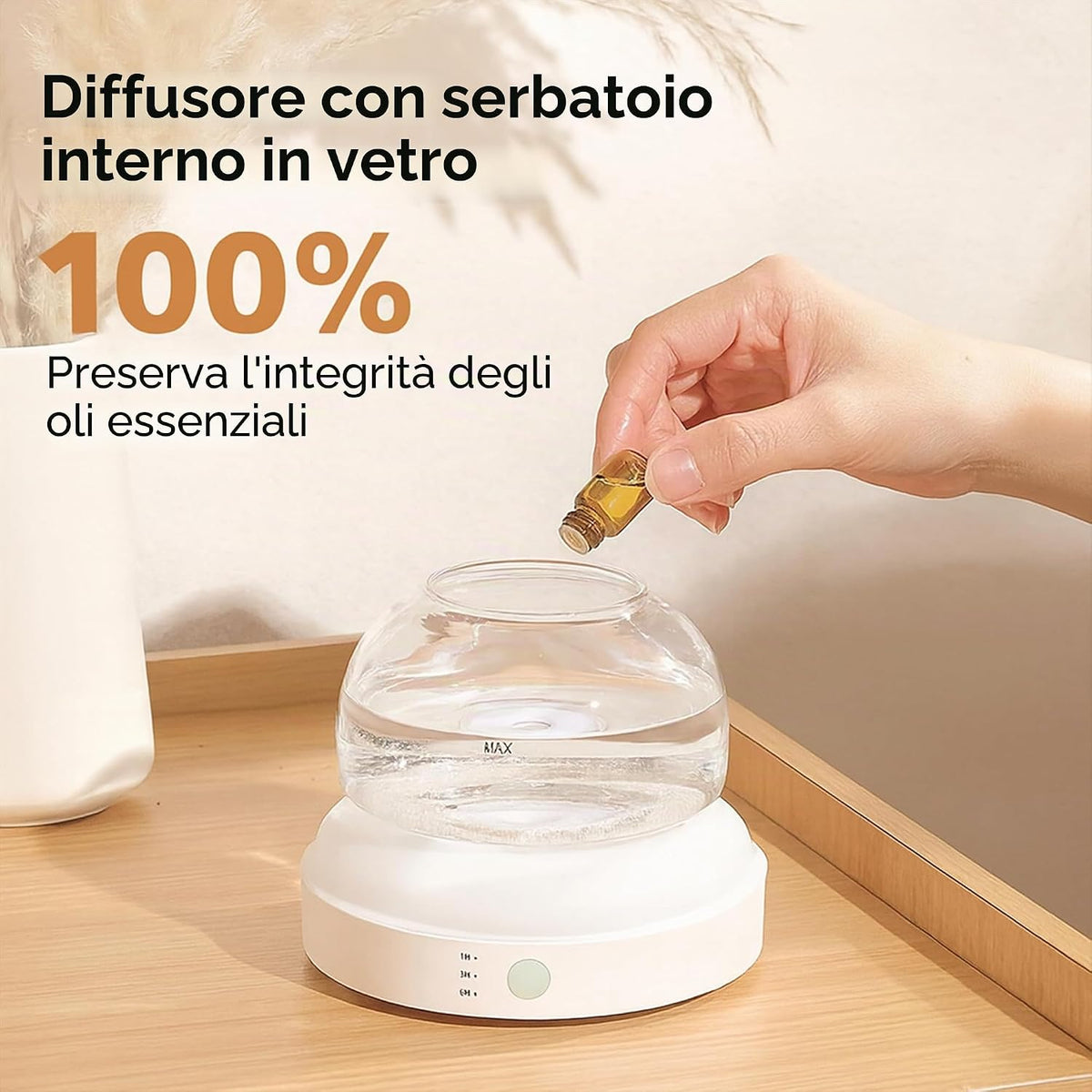 ALMA Diffusore Oli Essenziali in Vetro 200 ml con LED