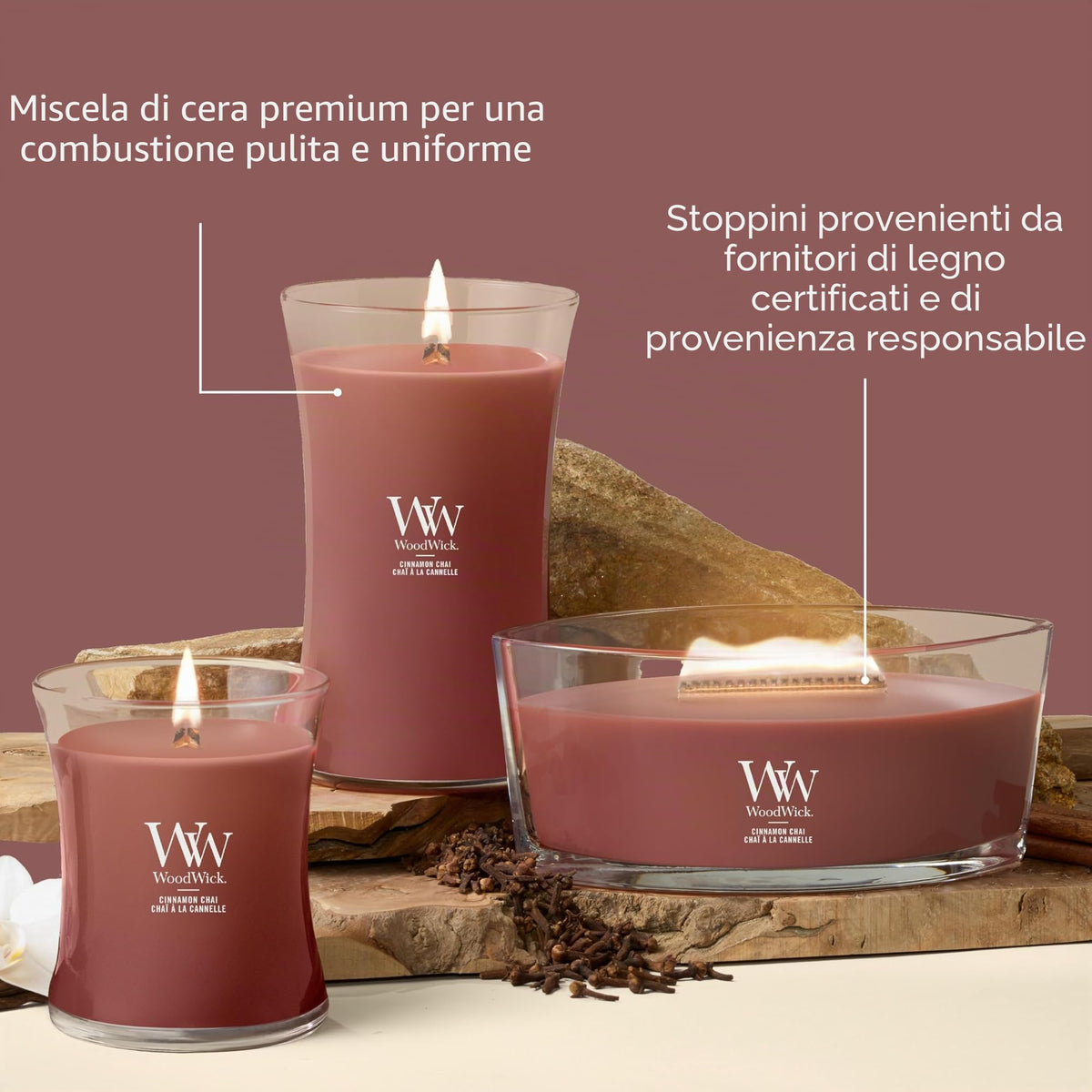 WoodWick Fireside Candela Profumata con Stoppino in Legno 609 g