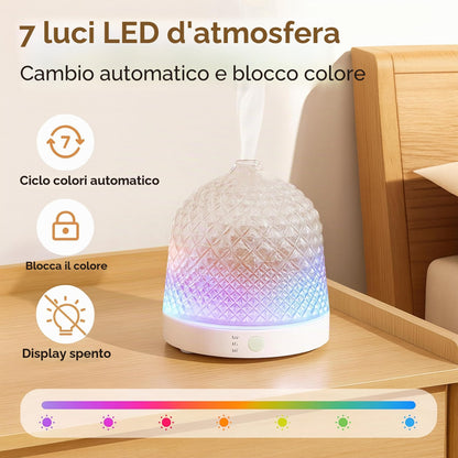 ALMA Diffusore Oli Essenziali in Vetro 200 ml con LED