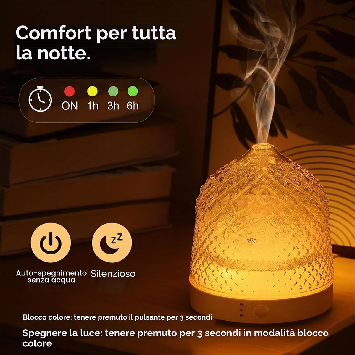 ALMA Diffusore Oli Essenziali in Vetro 200 ml con LED