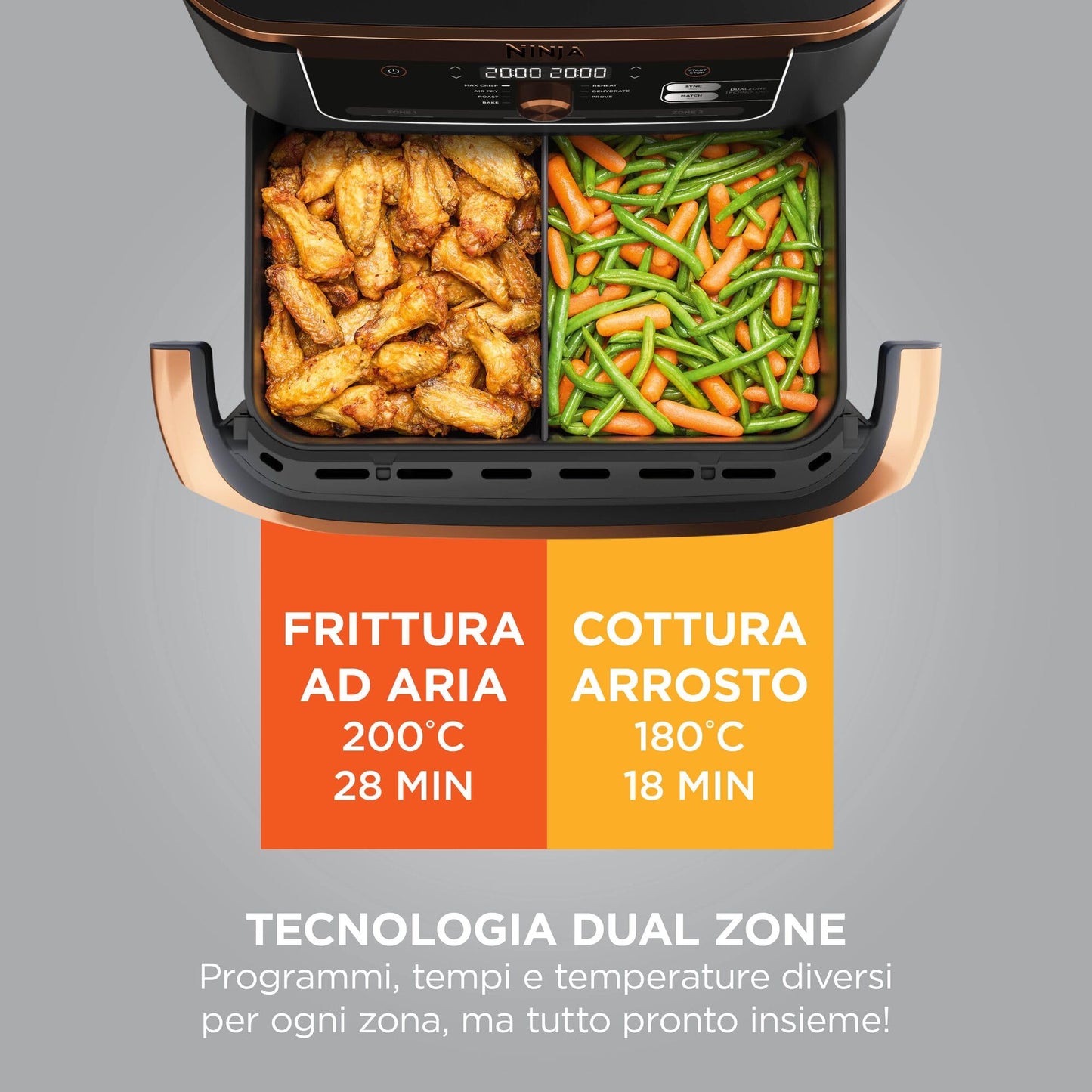 Ninja Foodi FlexDrawer - Friggitrice ad Aria Ampia con Separatore Rimovibile