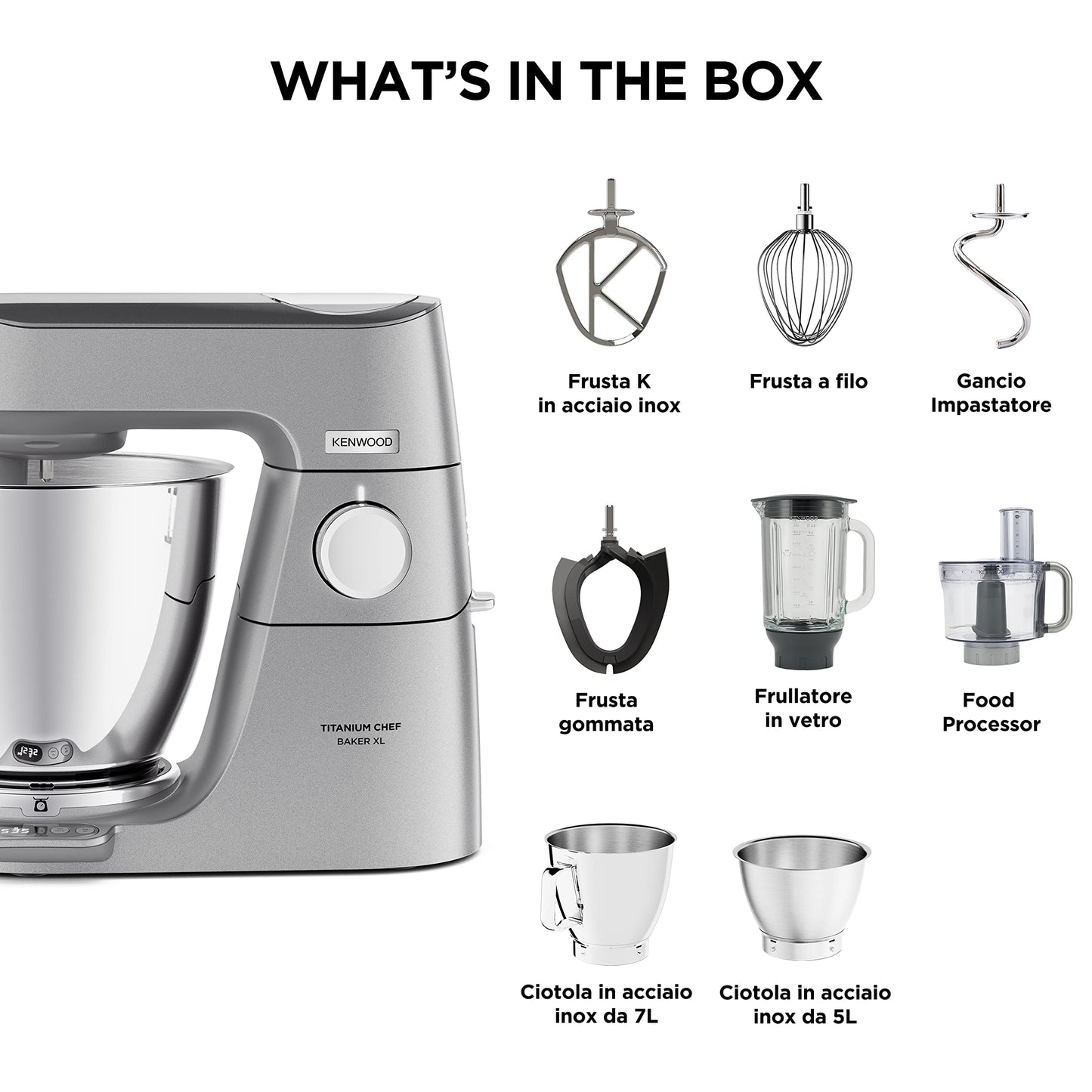 Kenwood Titanium Chef Baker XL Doppia Ciotola da 5L e 7L e Food Processor
