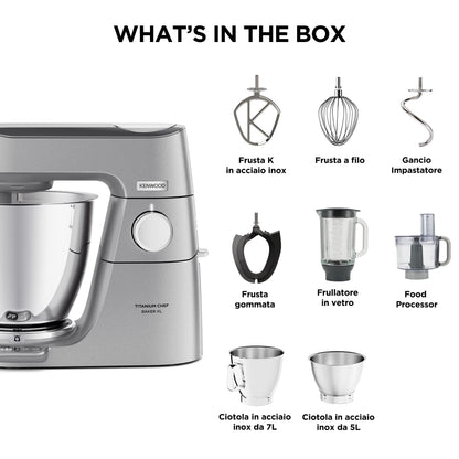 Kenwood Titanium Chef Baker XL Doppia Ciotola da 5L e 7L e Food Processor