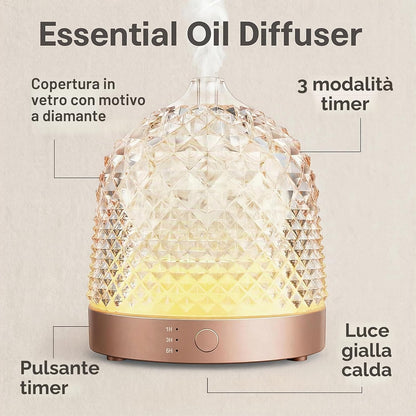 ALMA Diffusore Oli Essenziali in Vetro 200 ml con LED