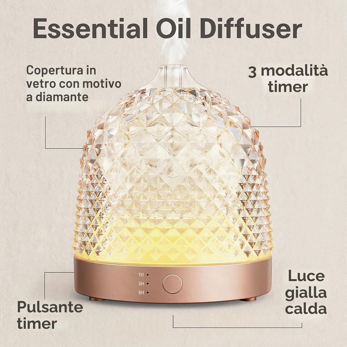 ALMA Diffusore Oli Essenziali in Vetro 200 ml con LED
