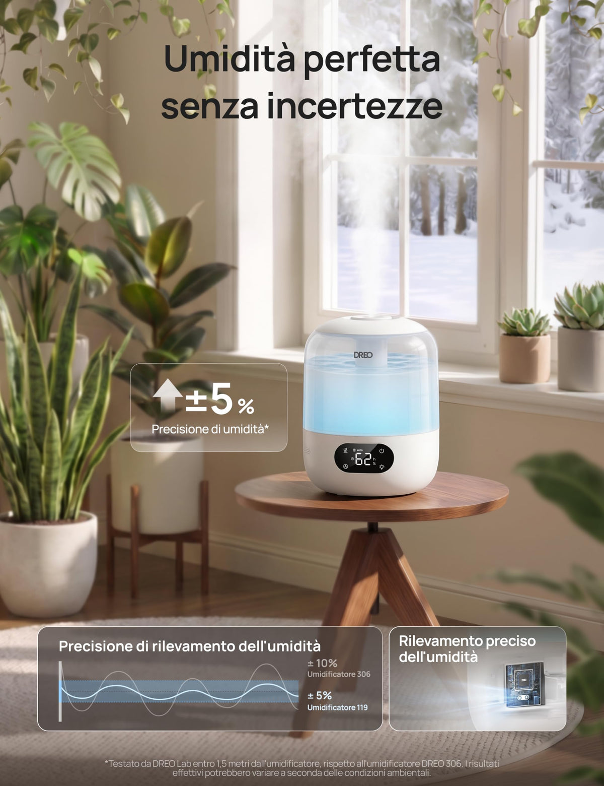 Dreo HM306: Umidificatore a Ultrasuoni 3 L Silenzioso 26 dB