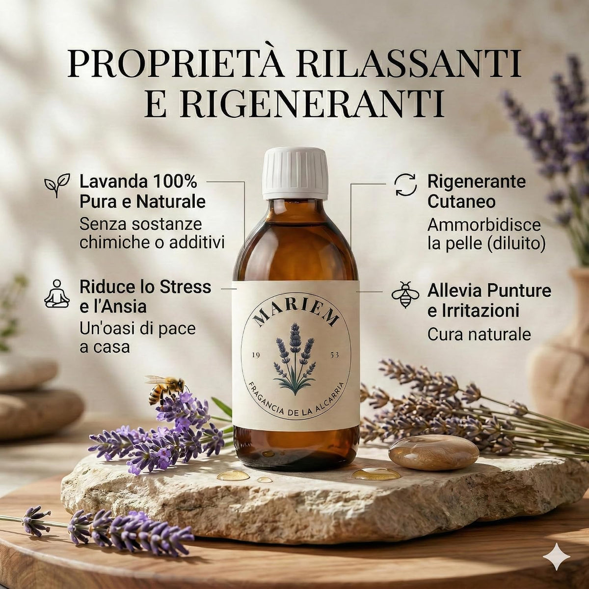 Mariem Olio Essenziale di Lavanda Puro 200 ml per Diffusori