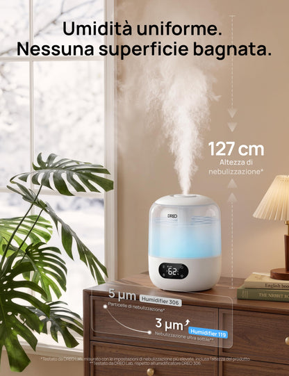 Dreo HM306: Umidificatore a Ultrasuoni 3 L Silenzioso 26 dB