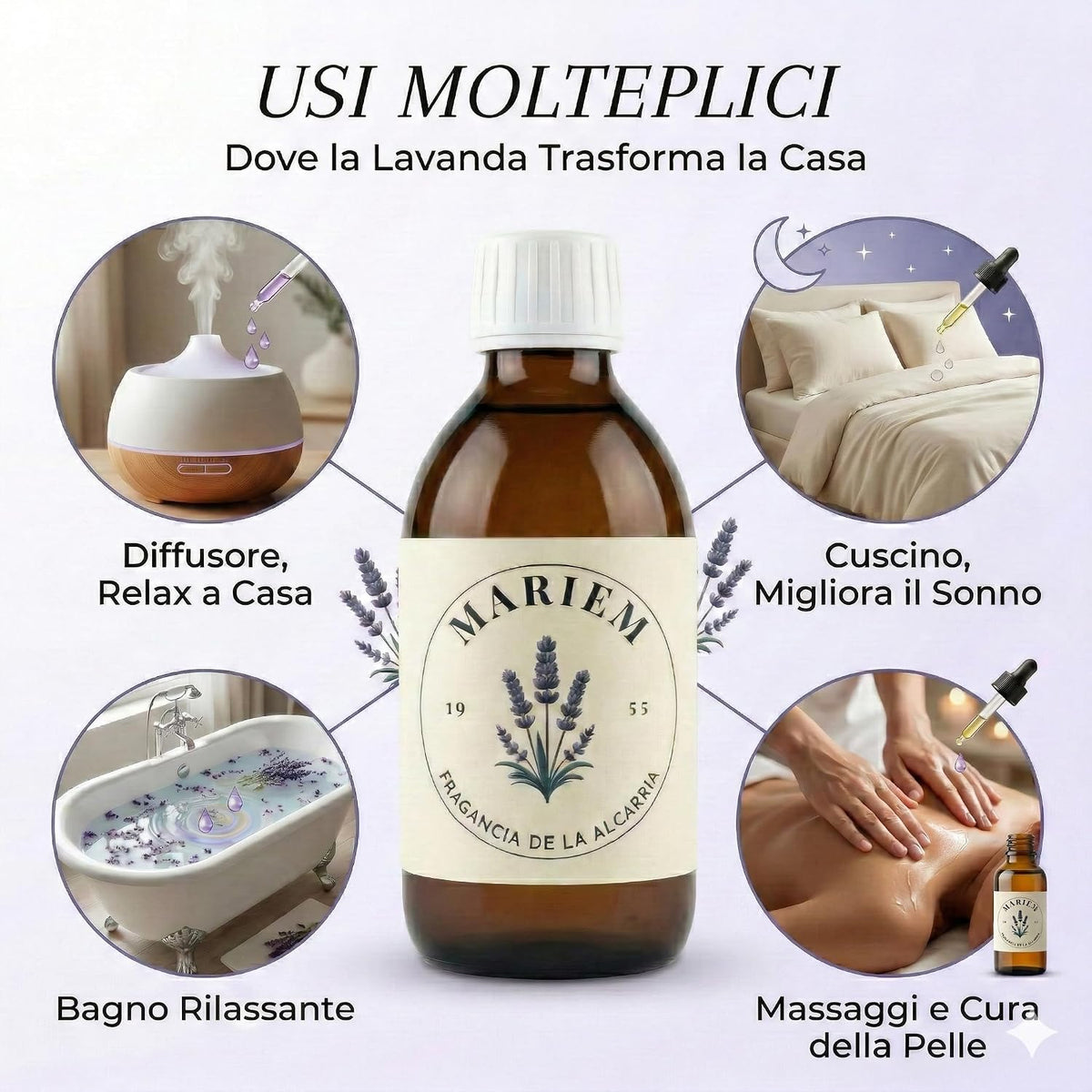 Mariem Olio Essenziale di Lavanda Puro 200 ml per Diffusori