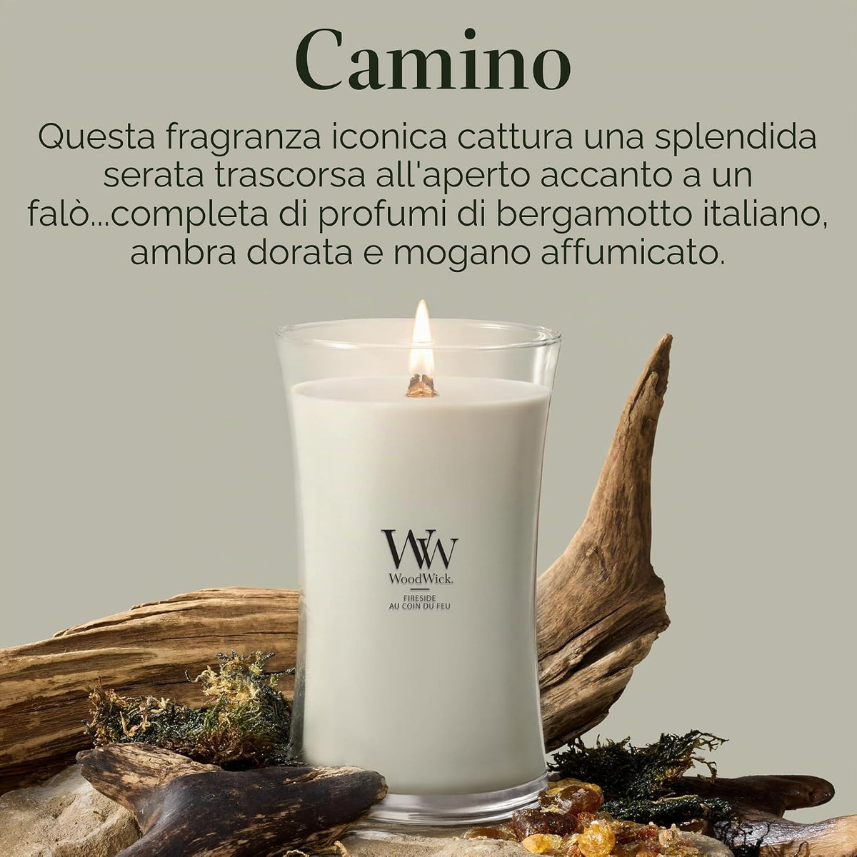 WoodWick Fireside Candela Profumata con Stoppino in Legno 609 g