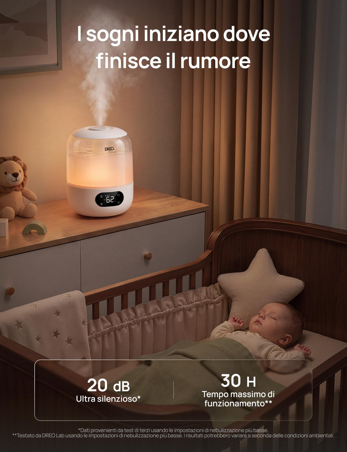 Dreo HM306: Umidificatore a Ultrasuoni 3 L Silenzioso 26 dB