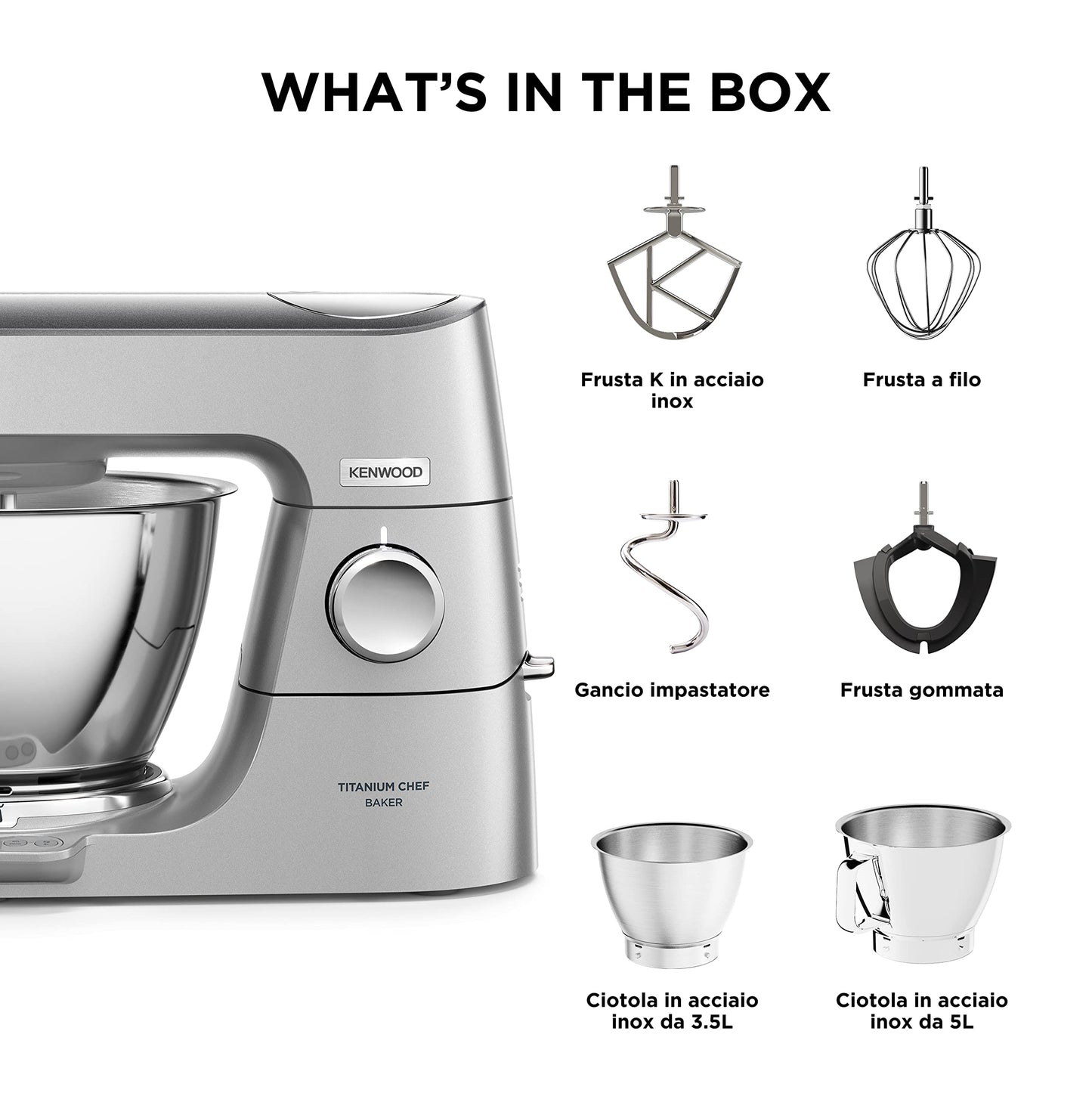 Kenwood Titanium Chef Baker XL Doppia Ciotola da 5L e 7L e Food Processor
