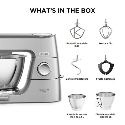 Kenwood Titanium Chef Baker XL Doppia Ciotola da 5L e 7L e Food Processor
