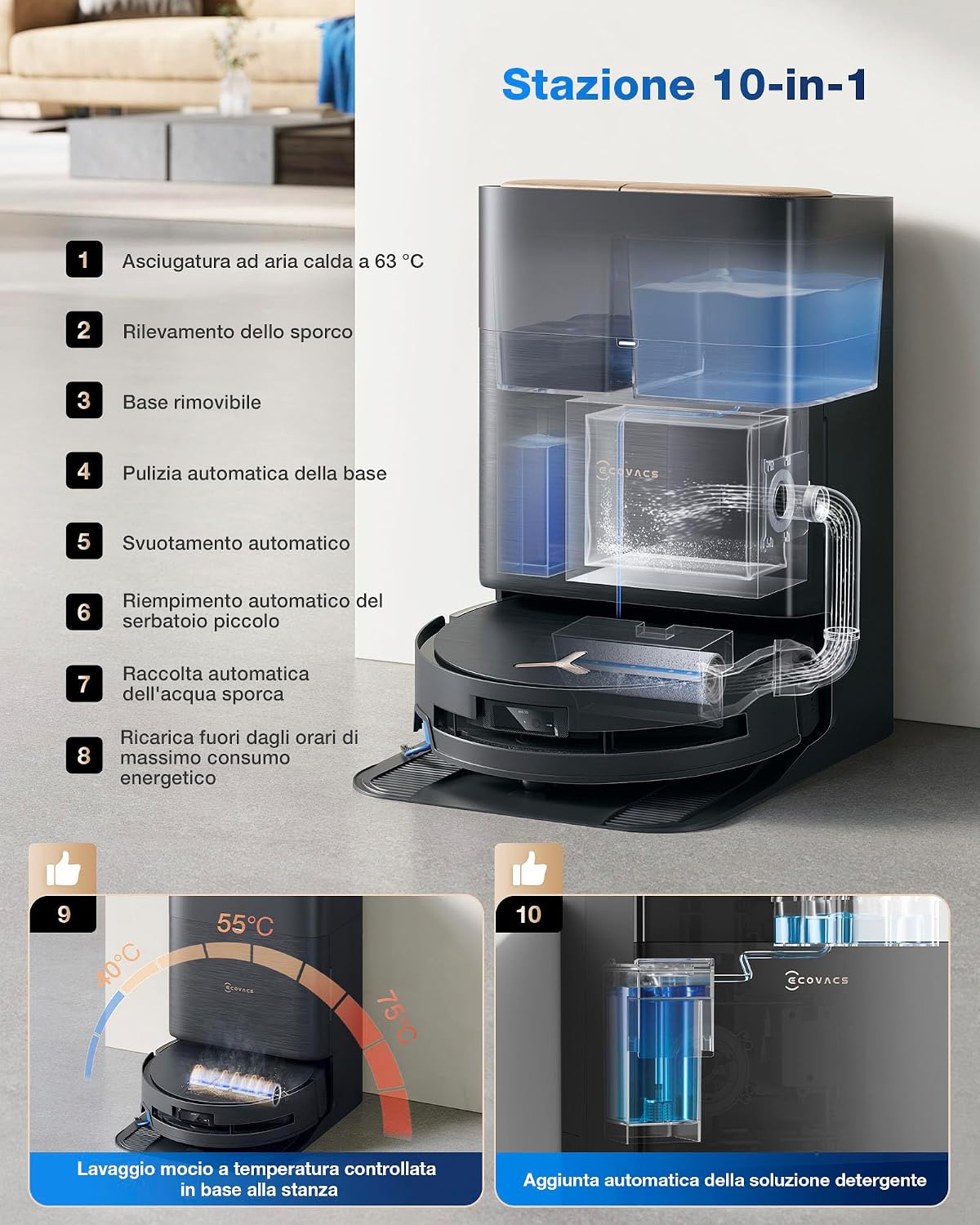 ECOVACS X9 PRO OMNI: Robot Aspirapolvere Lavapavimenti 16.600 Pa