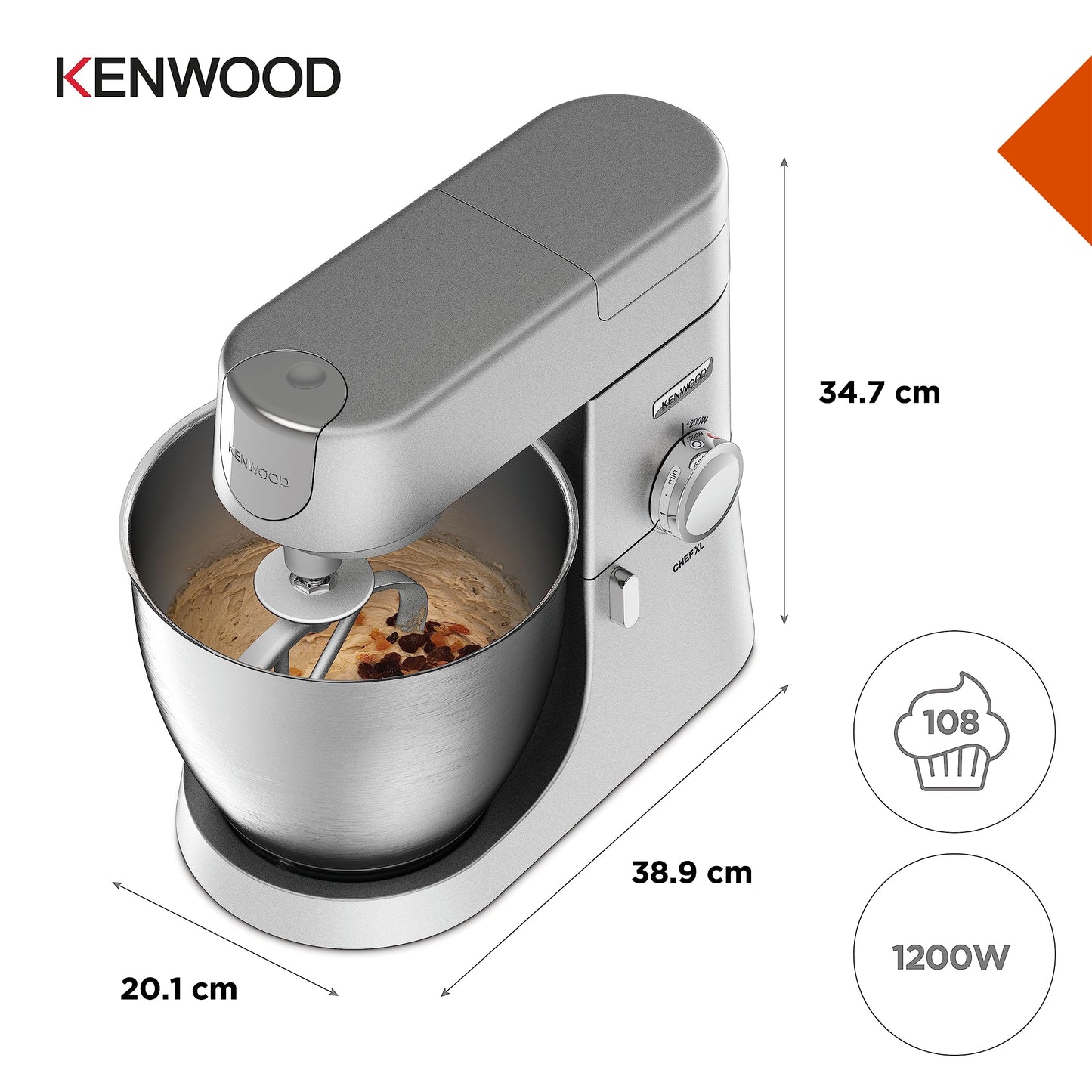 Kenwood Impastatrice Planetaria Chef XL con Ciotola da 6,7L - 1200W